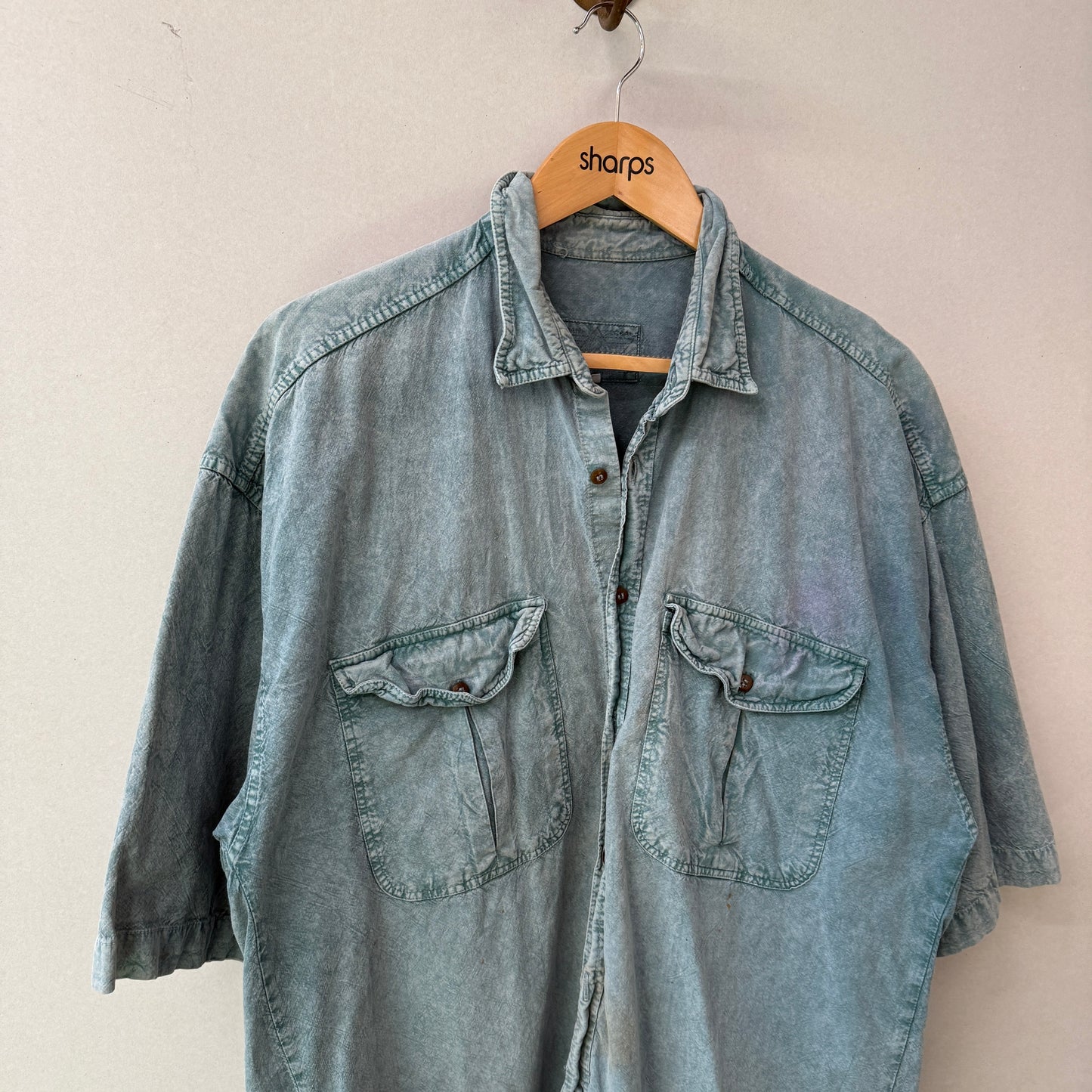 1980s Stone Wash Turquoise Button Shirt