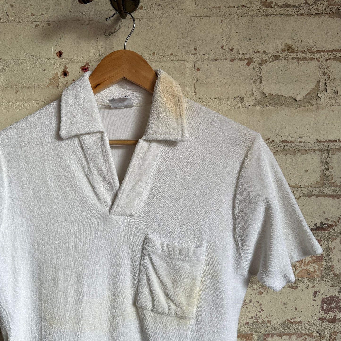 1970s White St Michaels Towelling Polo Shirt