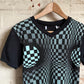 1970s Black Check Graphic T-Shirt Top