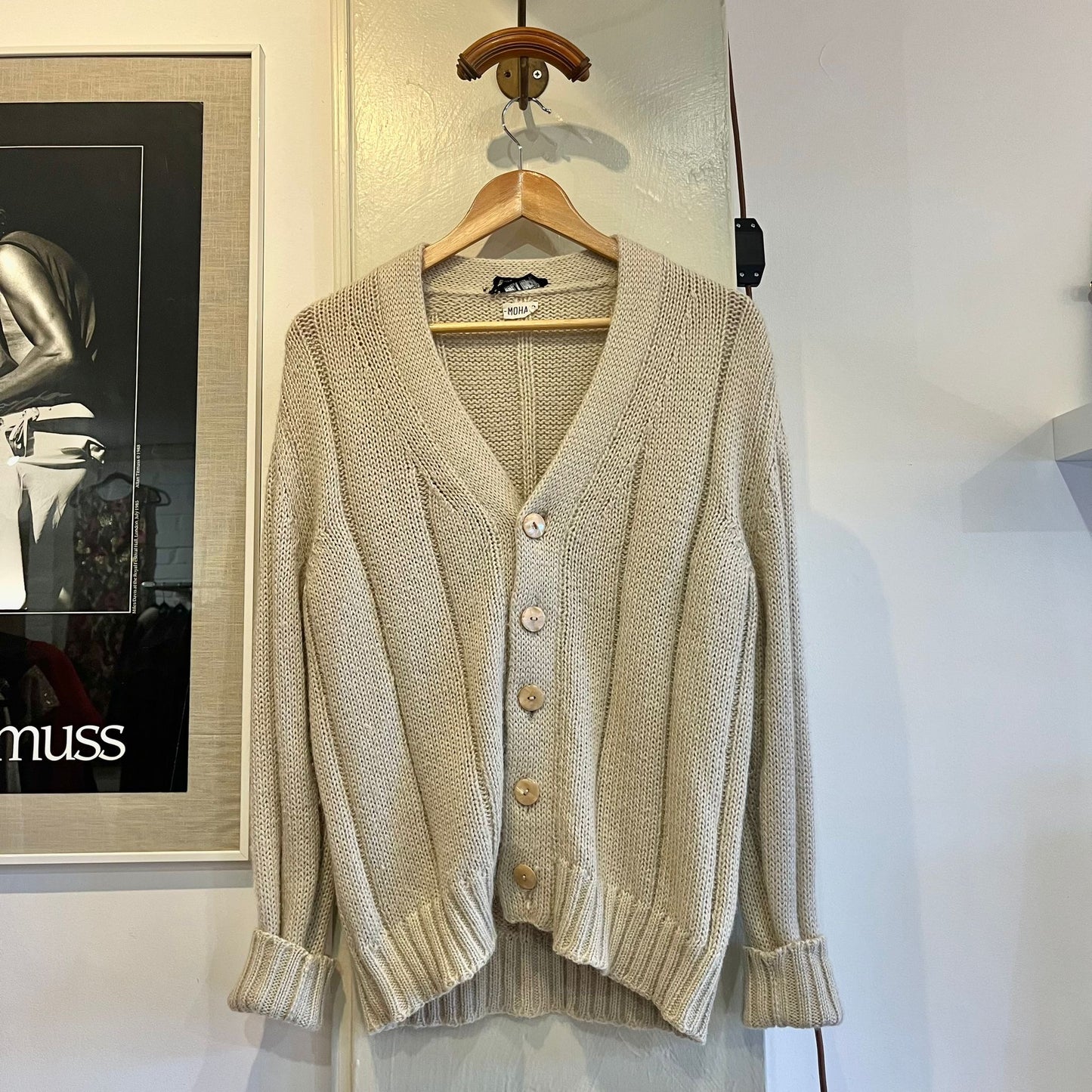 1970s Cream Italian Mohair Knitted Cardigan Jumper