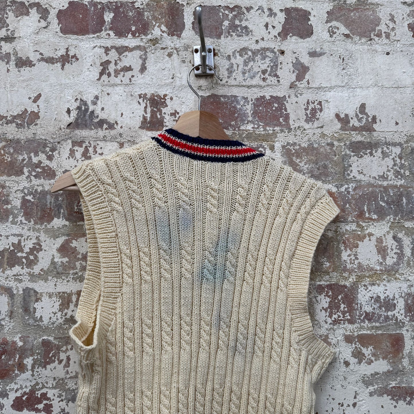 1970s Cream Cricket Knitted Tank Top Jumper