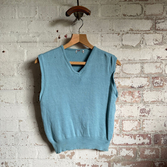 1960s Light Turquoise Knitted Tank Top Jumper