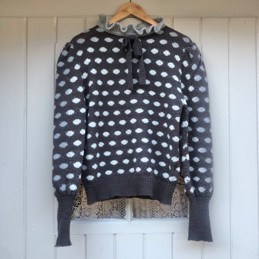 1970s Balloon Sleeve Polka Dot Knitted Jumper