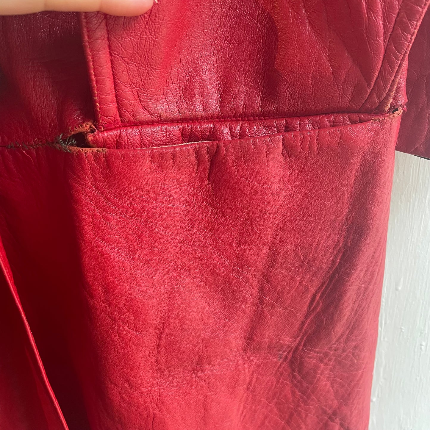 1970s Red Leather Button Long Jacket