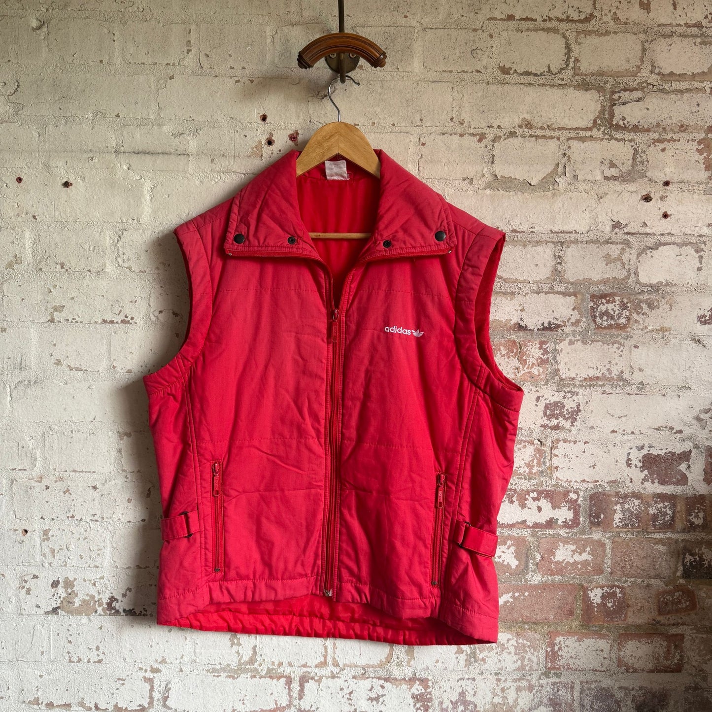 1980s Red Adidas Padded Gilet Jacket