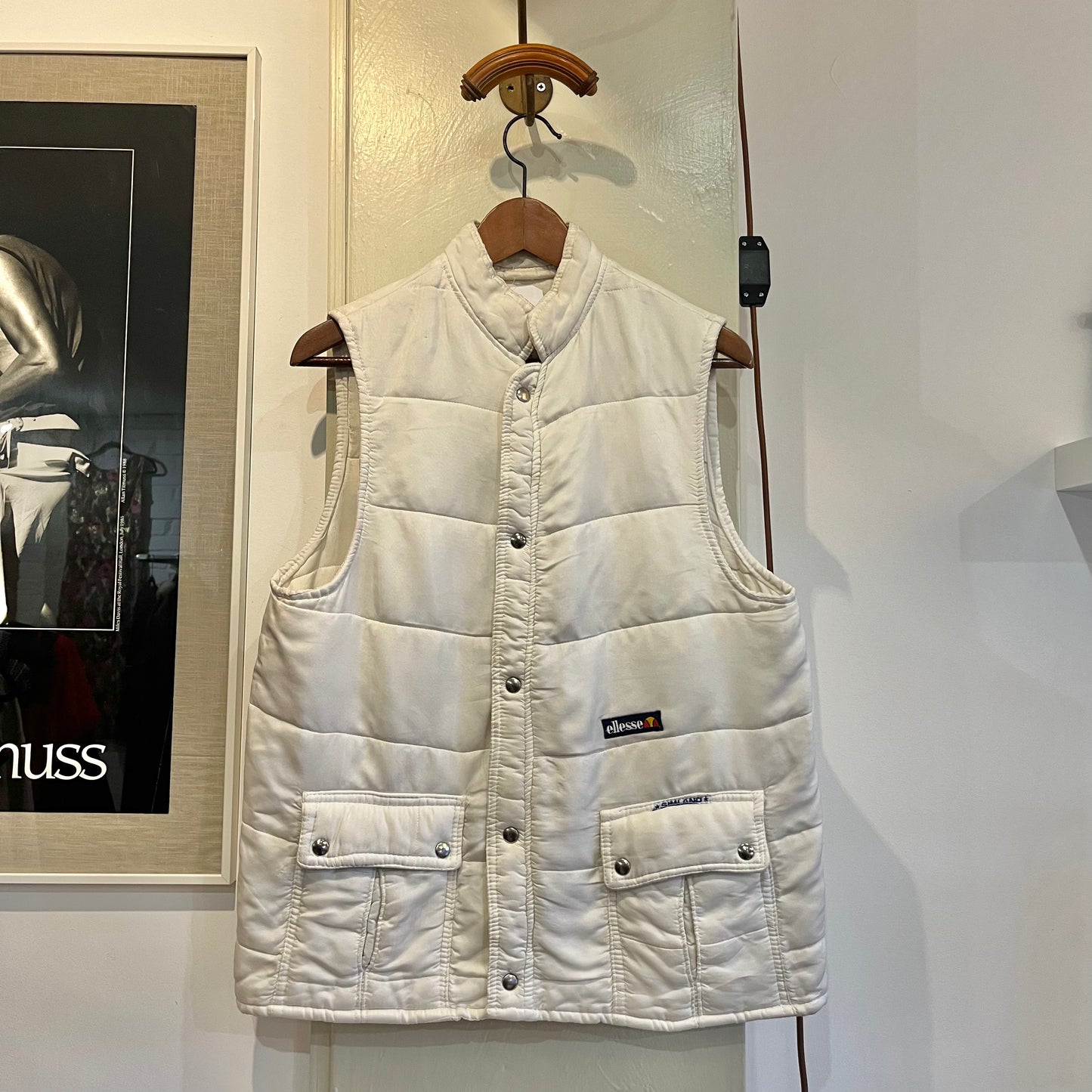 1980s White Ellesse Puffer Gilet Jacket