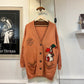 1980s Orange Graphic Knitted Cardigan Jumper