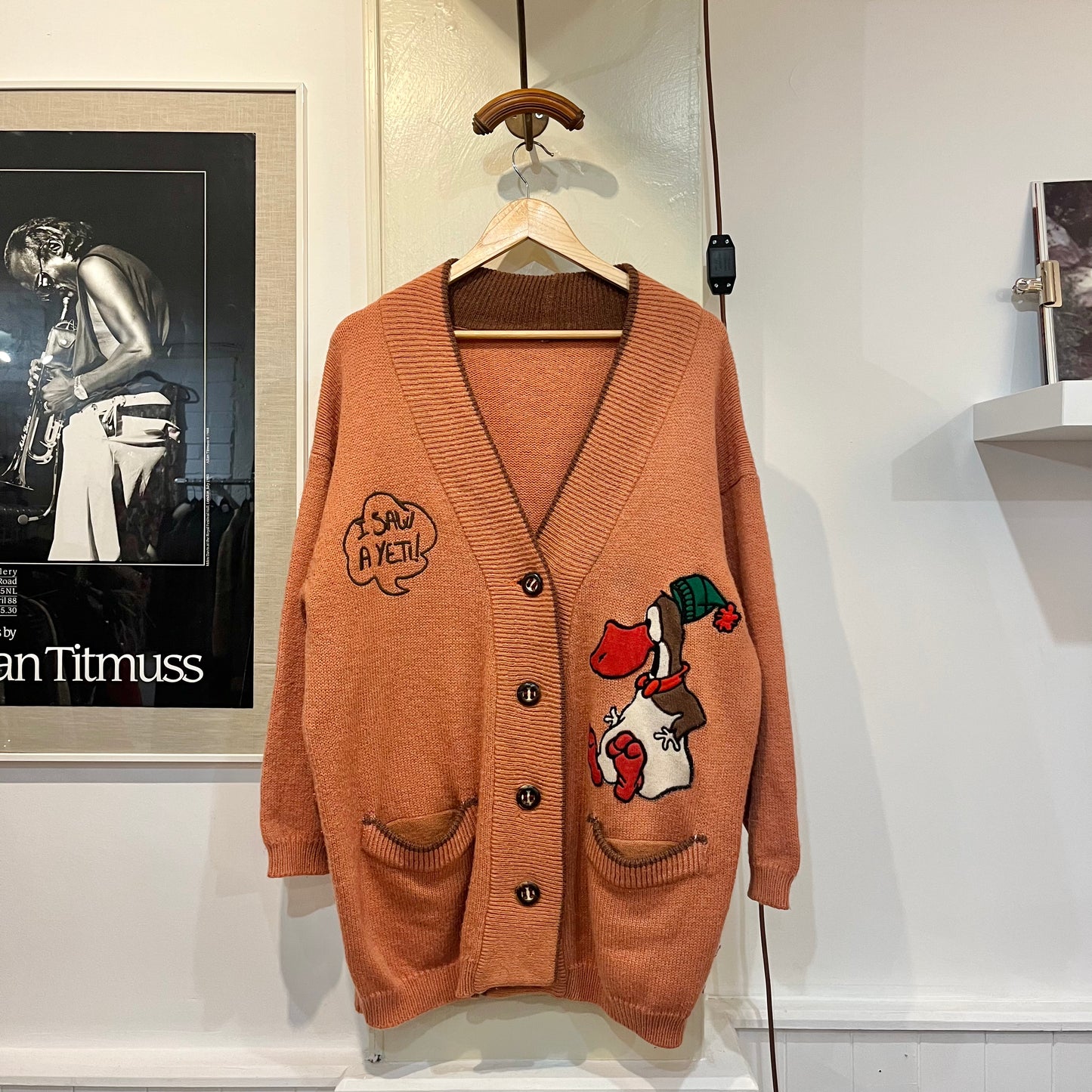 1980s Orange Graphic Knitted Cardigan Jumper