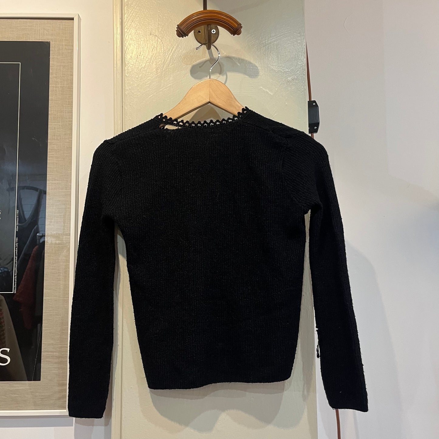1970s Black Button Up Knitted Cardigan Jumper