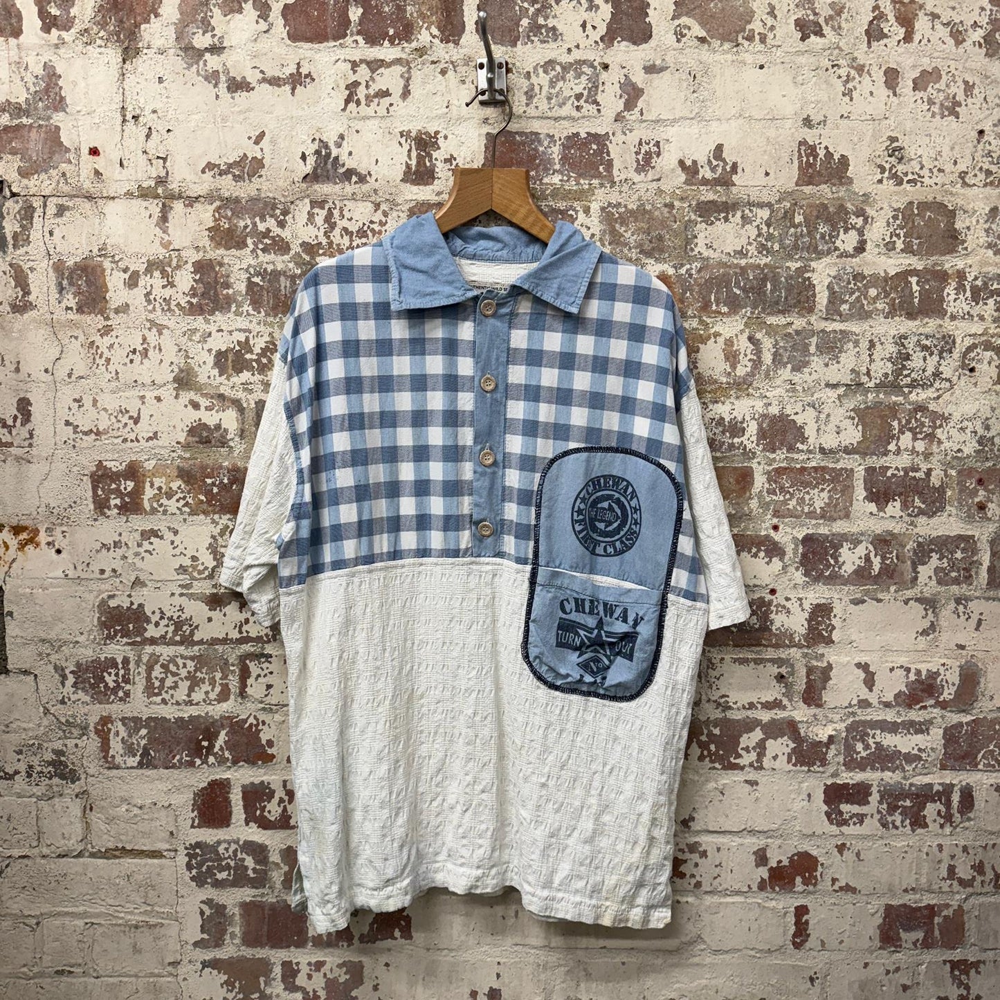 1980s White Checkered Short Sleeve Shirt