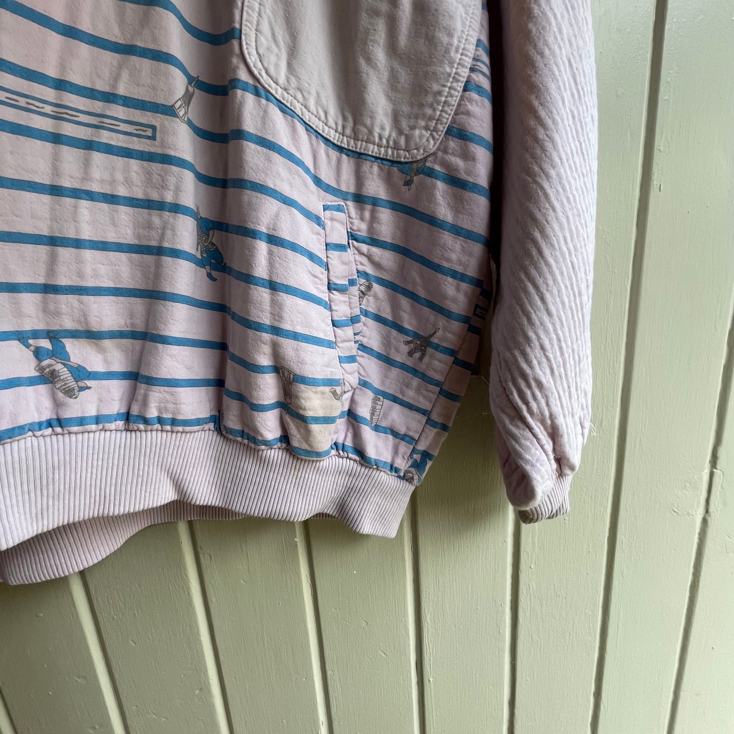 1980s Pink Stripe 1/4 Zip Detail Design Sweatshirt Jumper