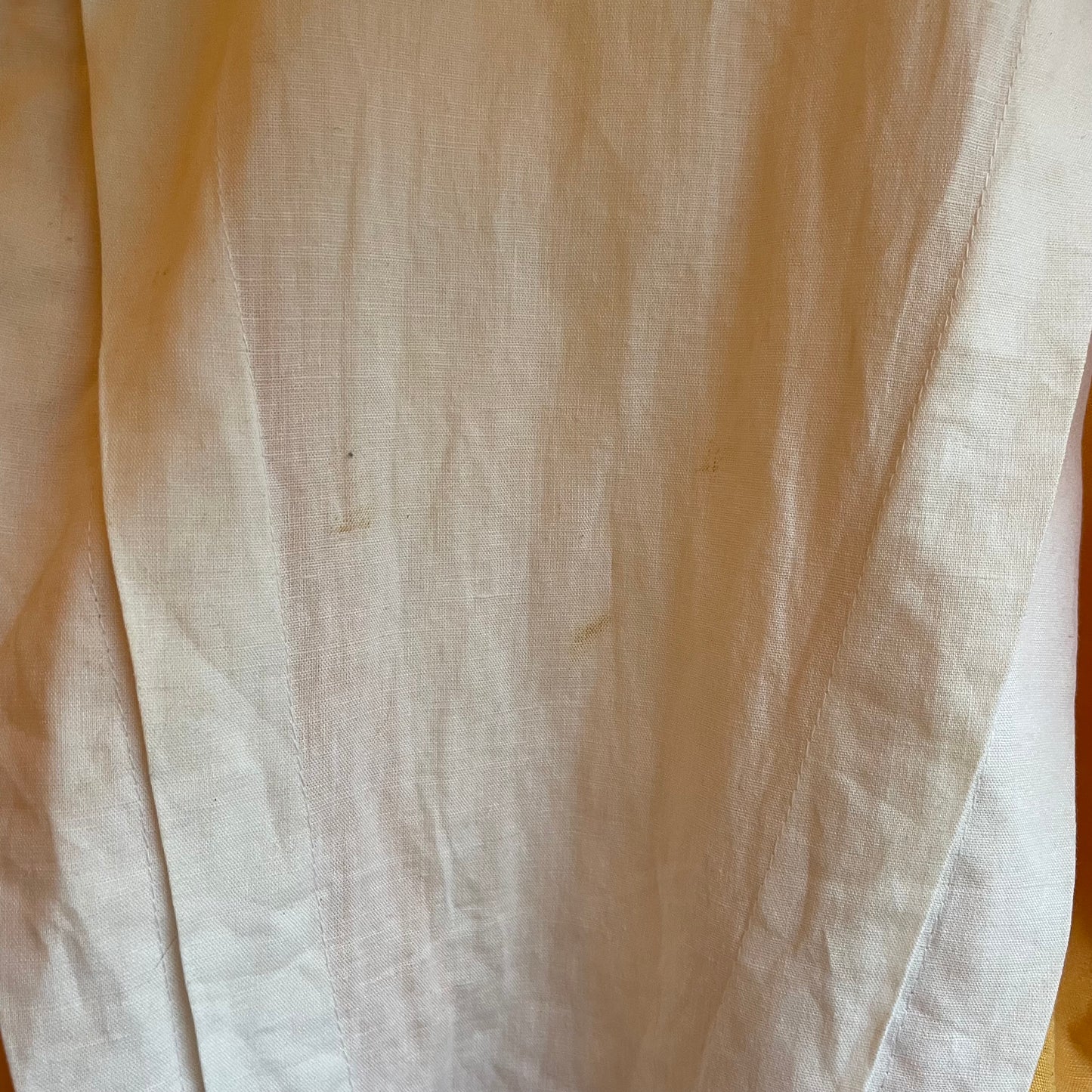 1980s White and Yellow Linen Button Blouse