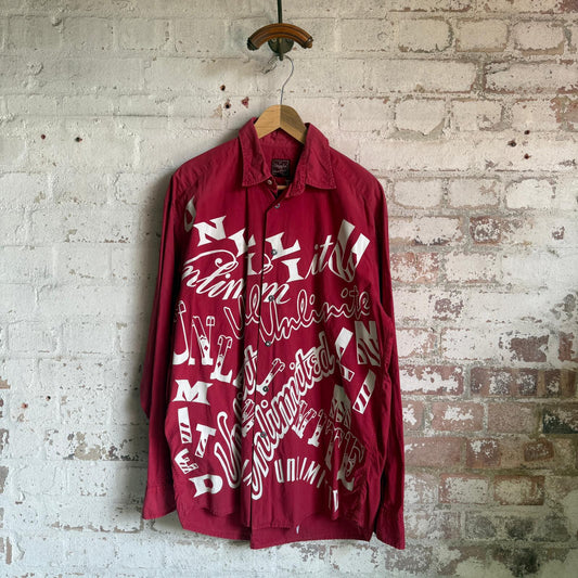 1990s Red Unlimited Graphic Button Shirt