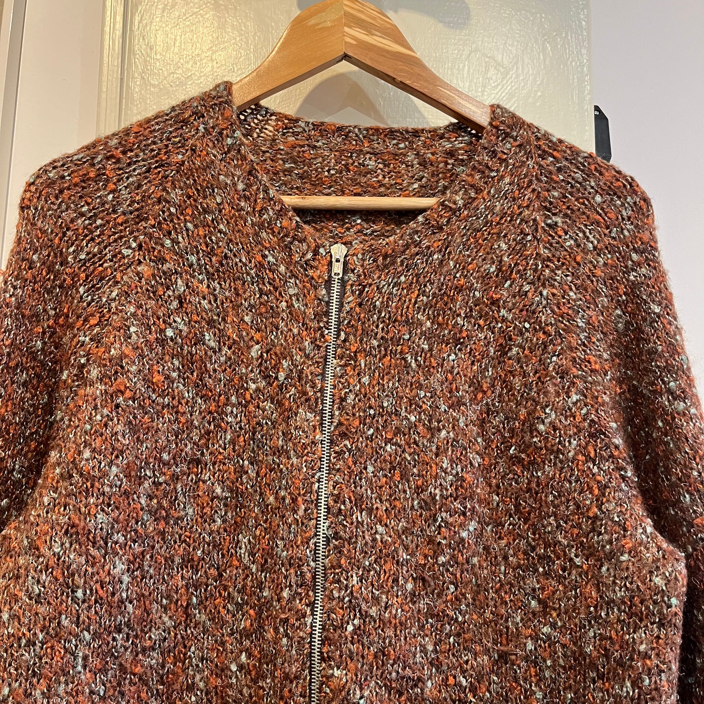 1970s Brown Wool Knitted Zip Up Cardigan Jumper