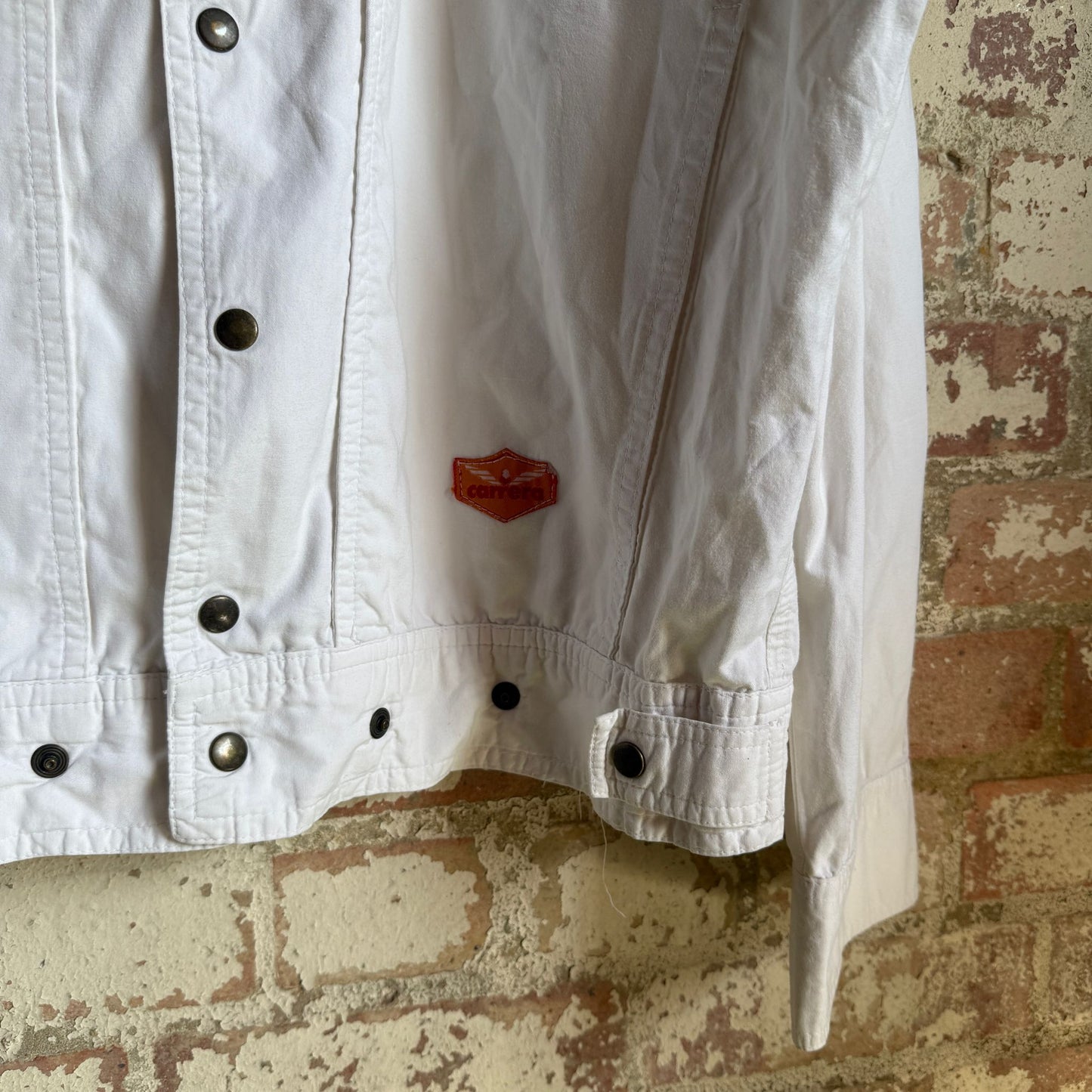 1980s White Zip Cotton Carrera Design Jacket