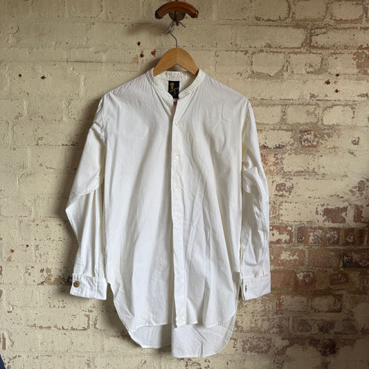 1940s White British Collarless Formal Shirt