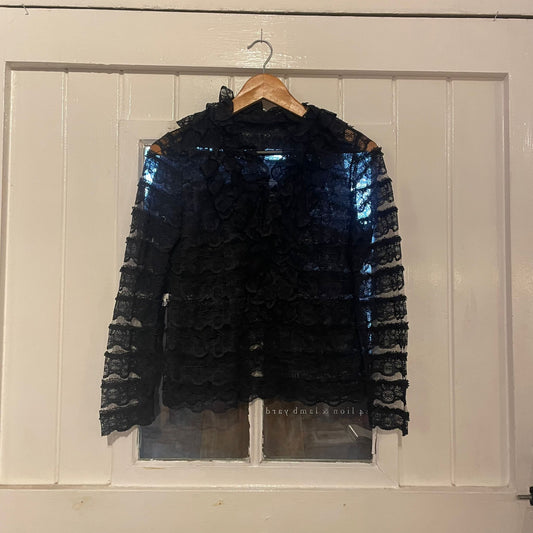 1930s Black Lace Blouse Button Shirt