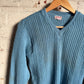 1940s Blue Knitted Wool V-Neck Jumper