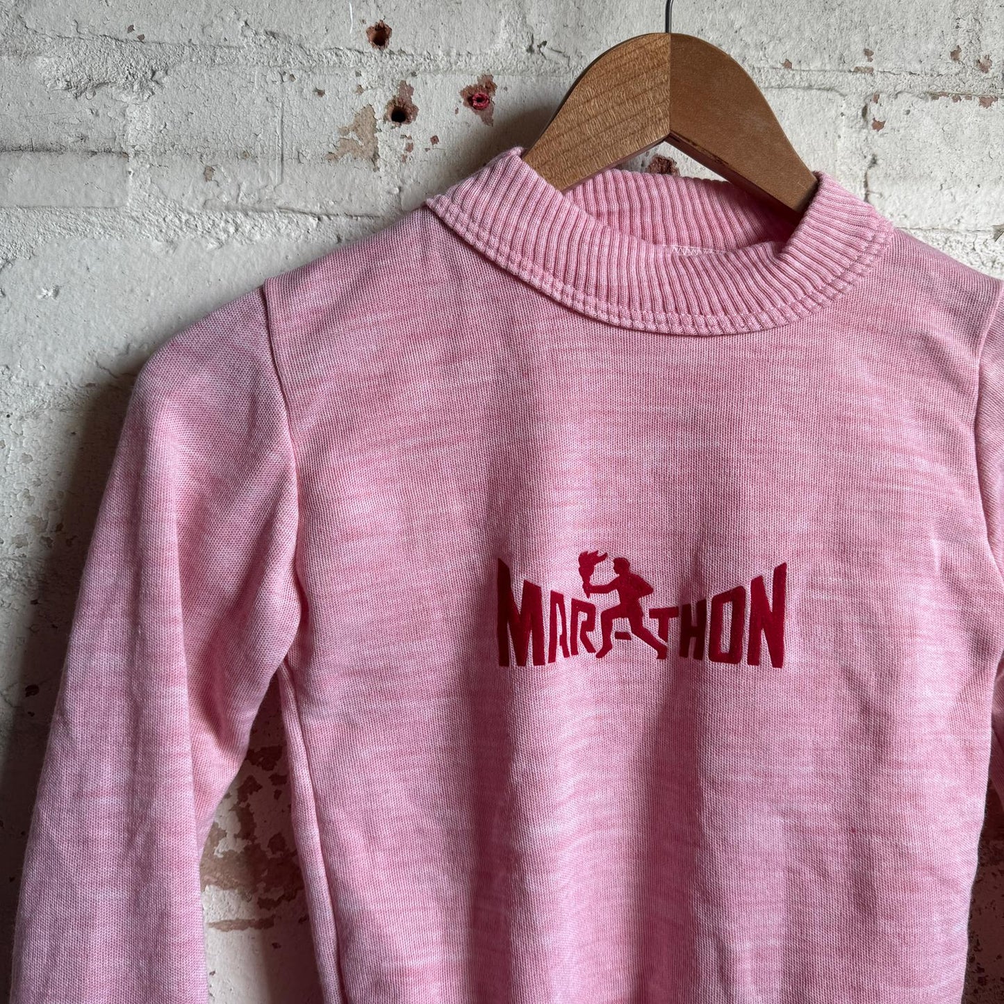 1970s Pink Graphic Flock Print Sweatshirt