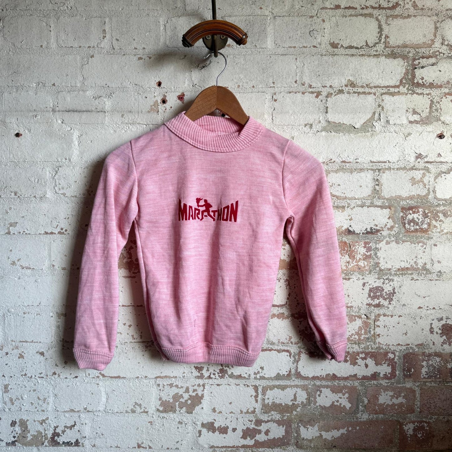 1970s Pink Graphic Flock Print Sweatshirt