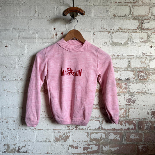 1970s Pink Graphic Flock Print Sweatshirt