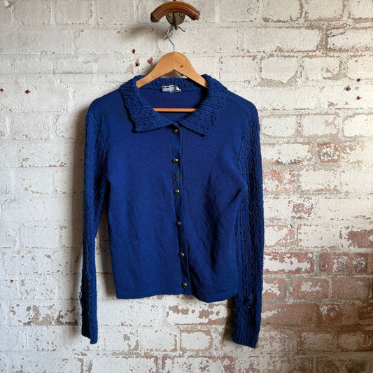1960s Blue Button Knitted Cardigan Jumper