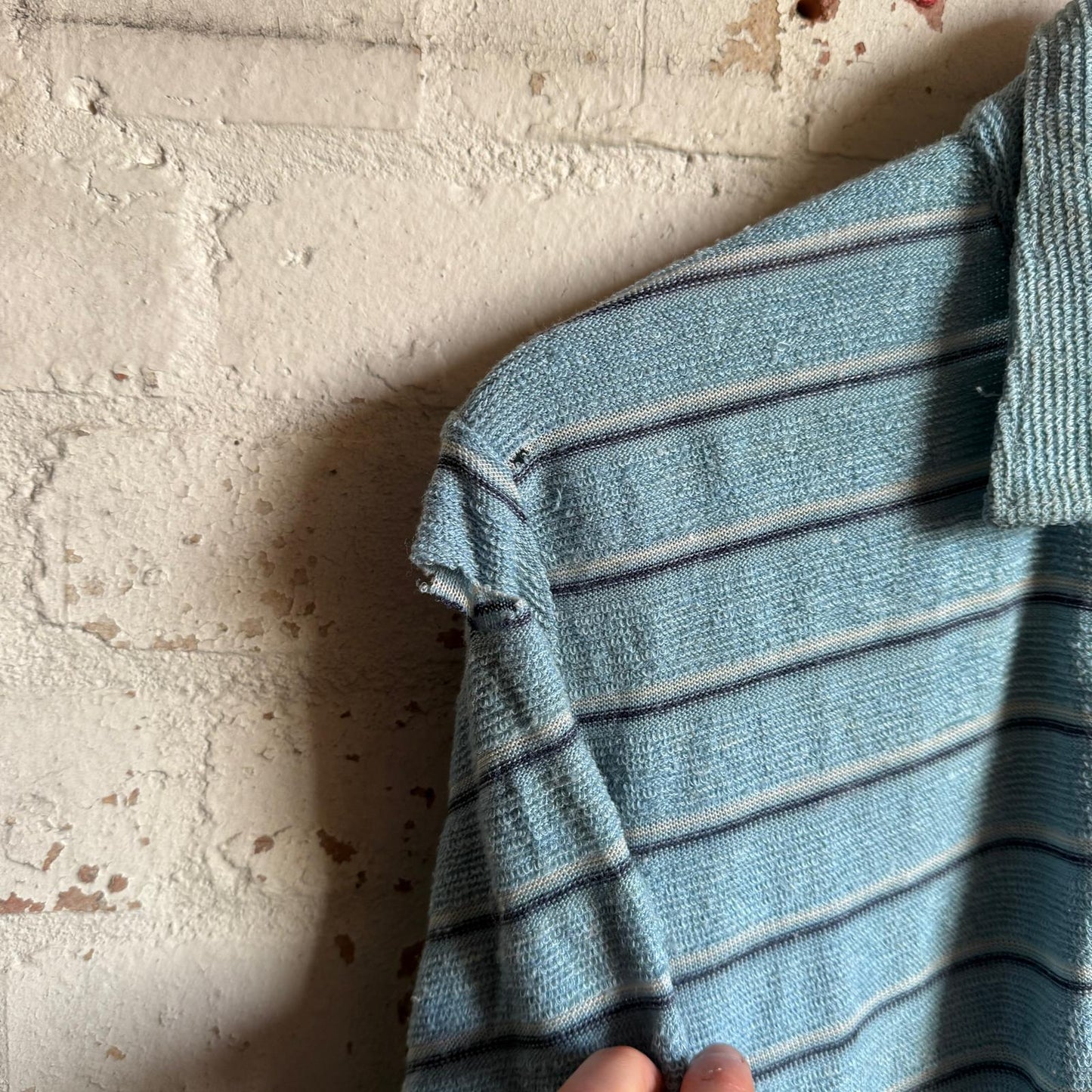 1960s Blue Striped Towelling Italian Polo Shirt
