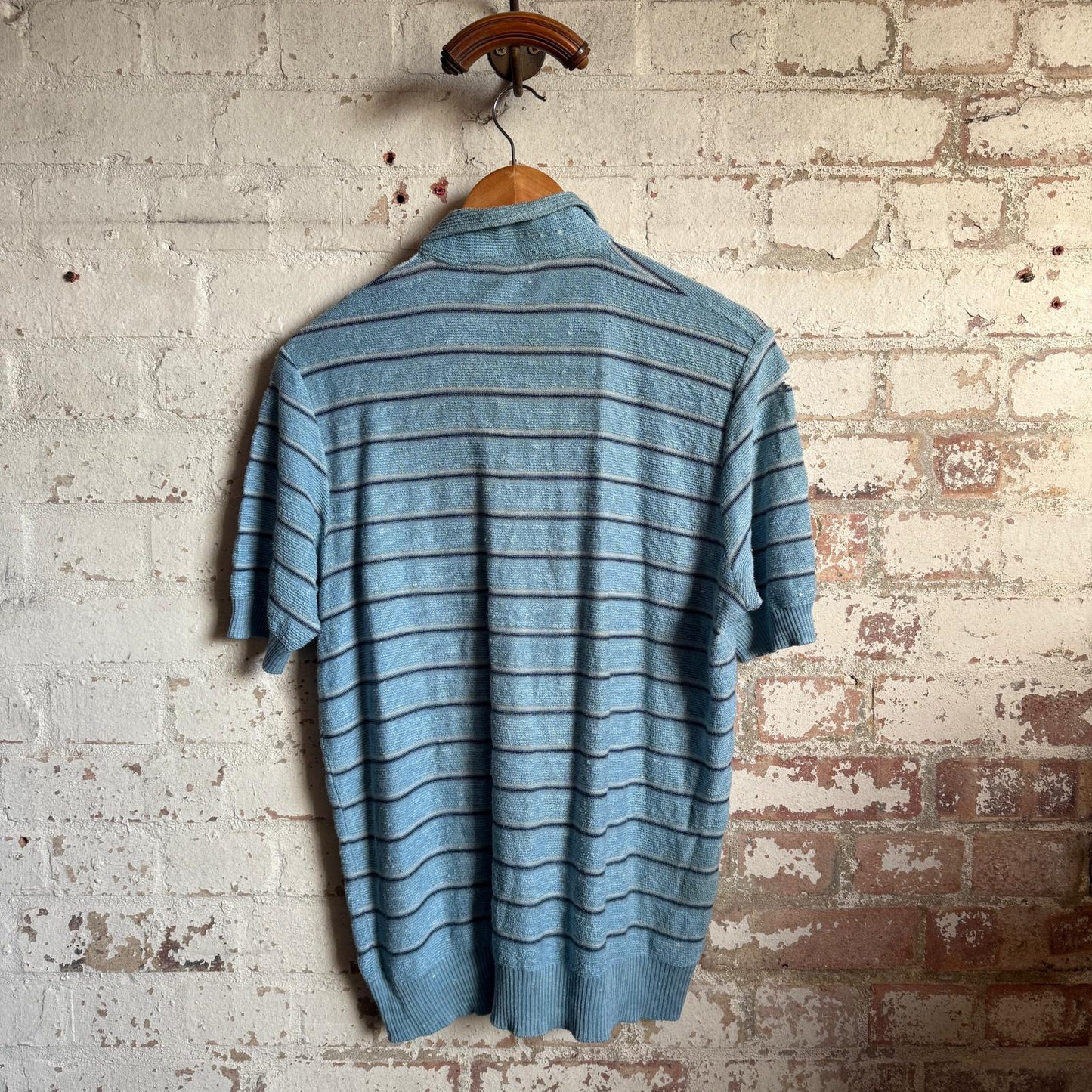 1960s Blue Striped Towelling Italian Polo Shirt