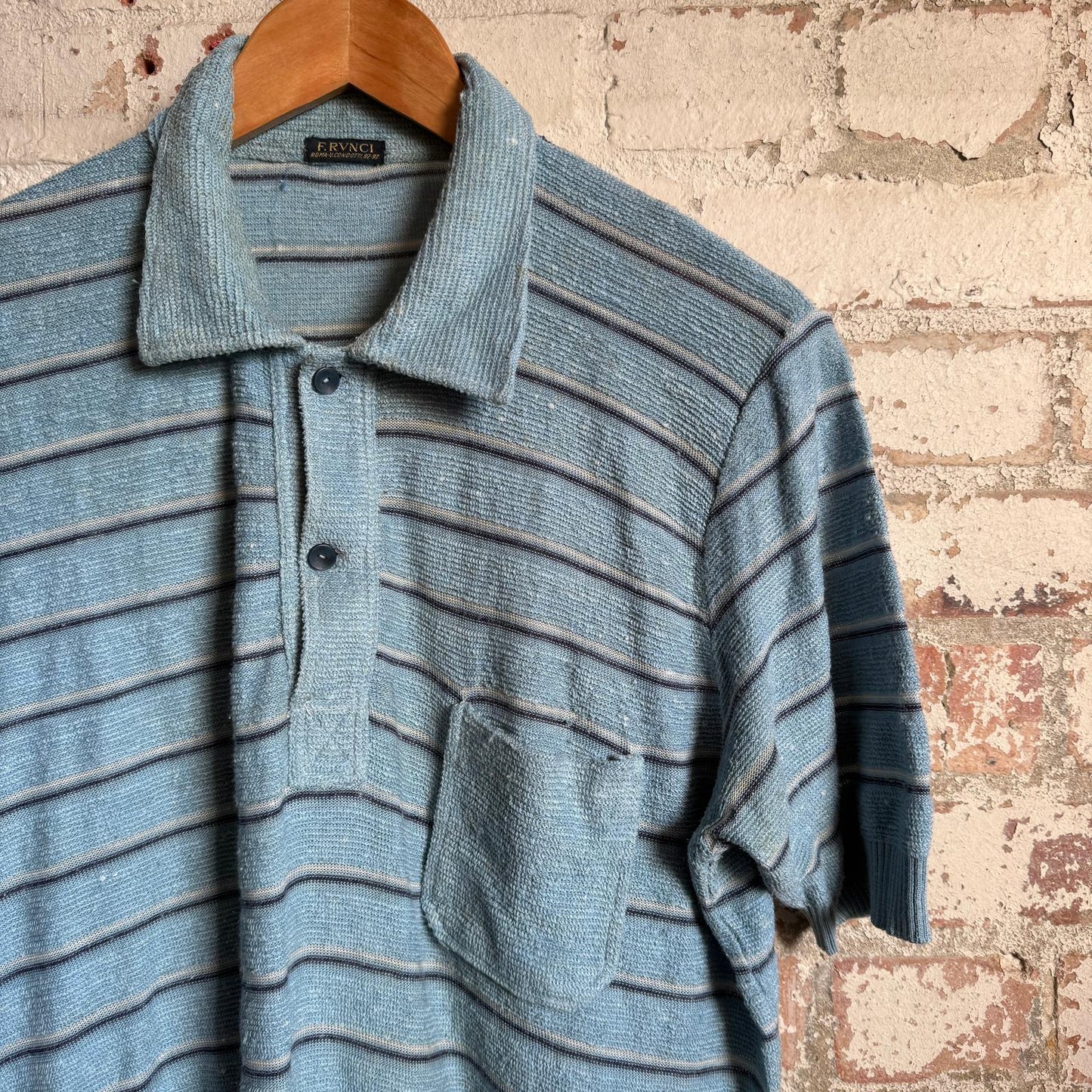 1960s Blue Striped Towelling Italian Polo Shirt