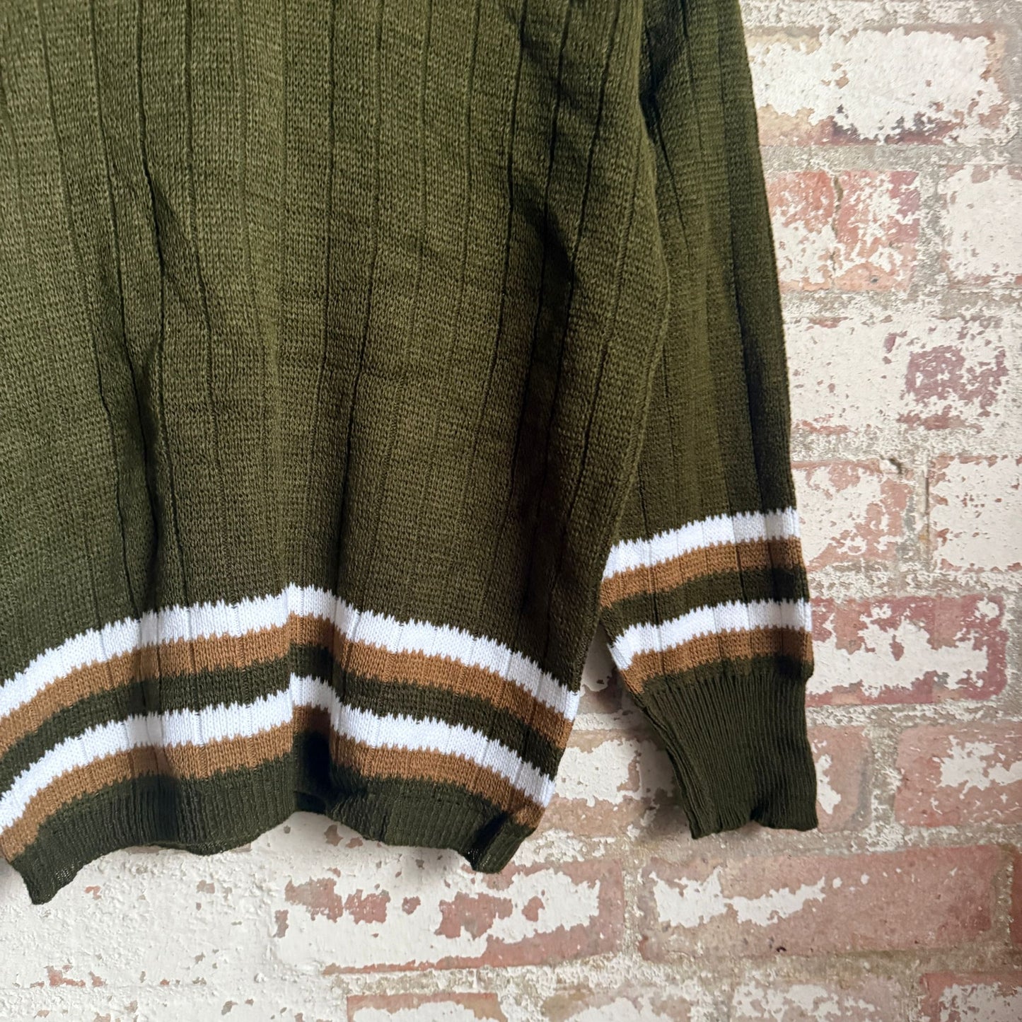1960s Green Stripe Turtle Neck Knitted Jumper
