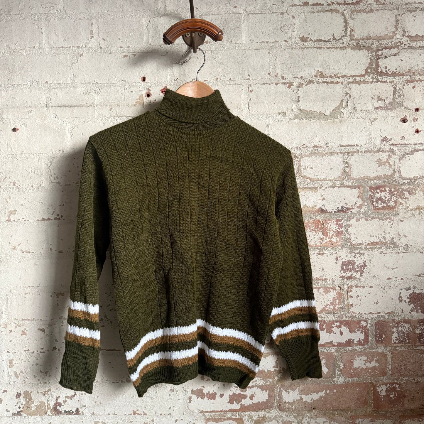1960s Green Stripe Turtle Neck Knitted Jumper