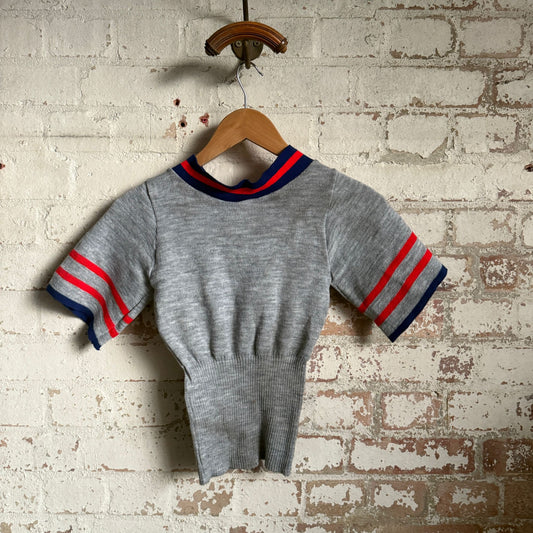 1970s Grey Unusual Stripe Knitted Top Blouse