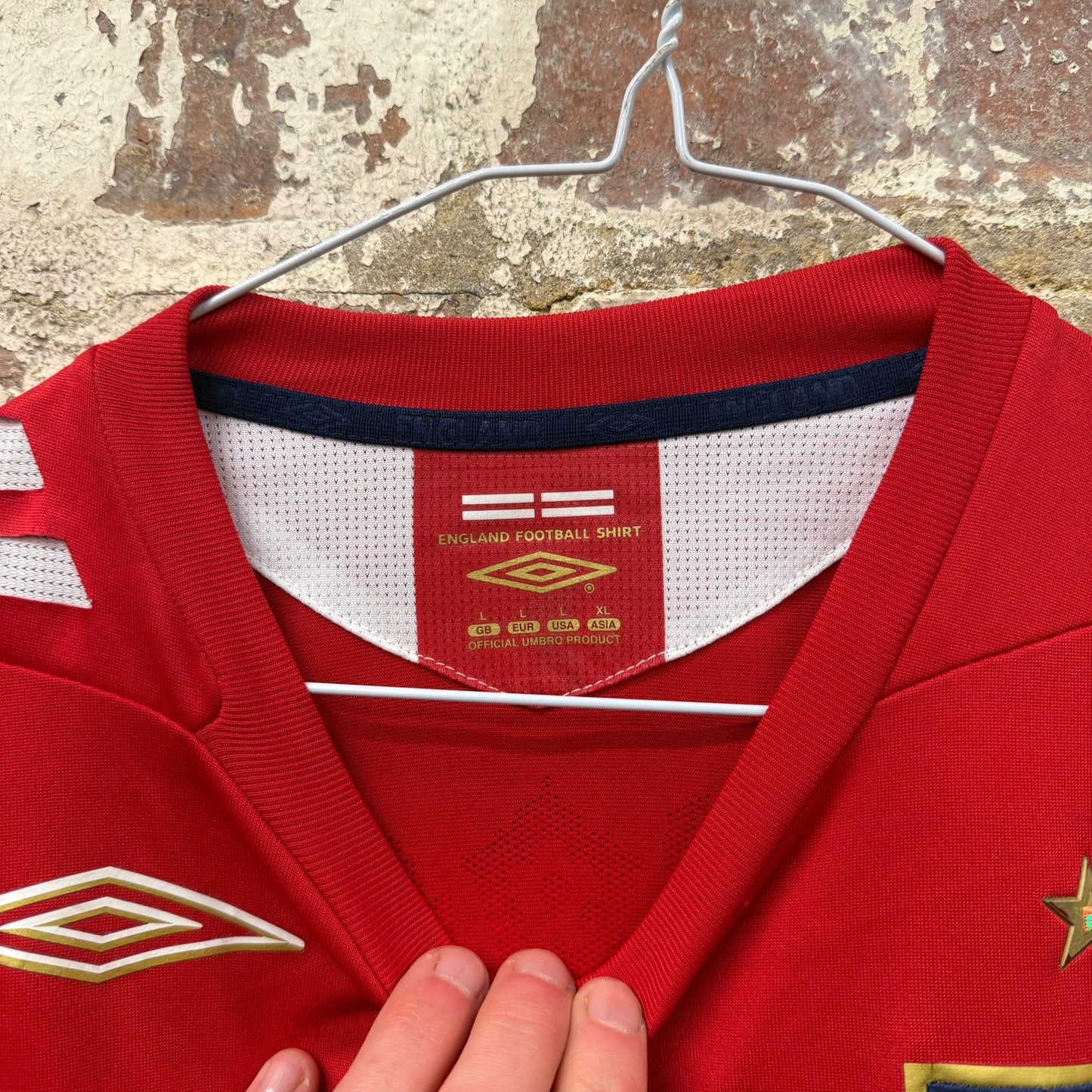 2007-2009 Red Umbro England Away Football Shirt