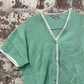 1960s Mint Green Knitted Cotton Button Top