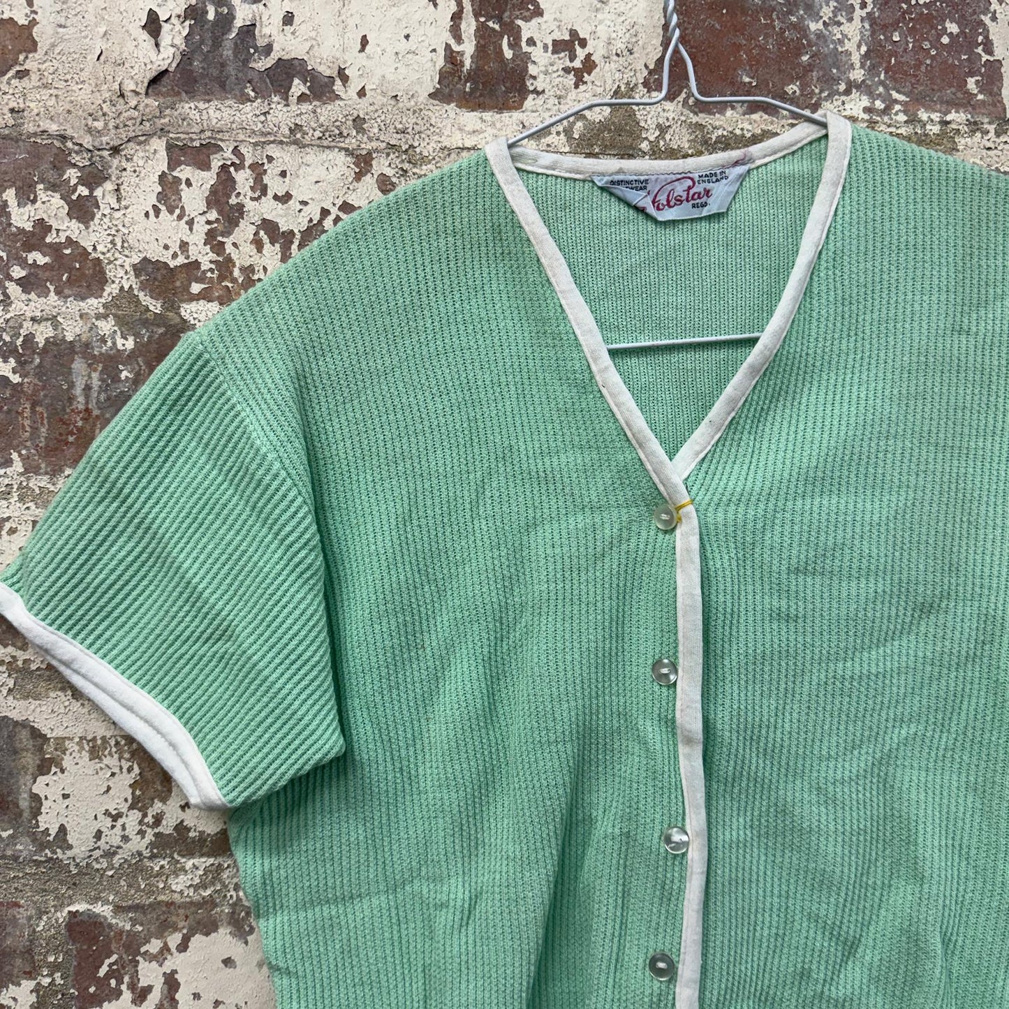 1960s Mint Green Knitted Cotton Button Top