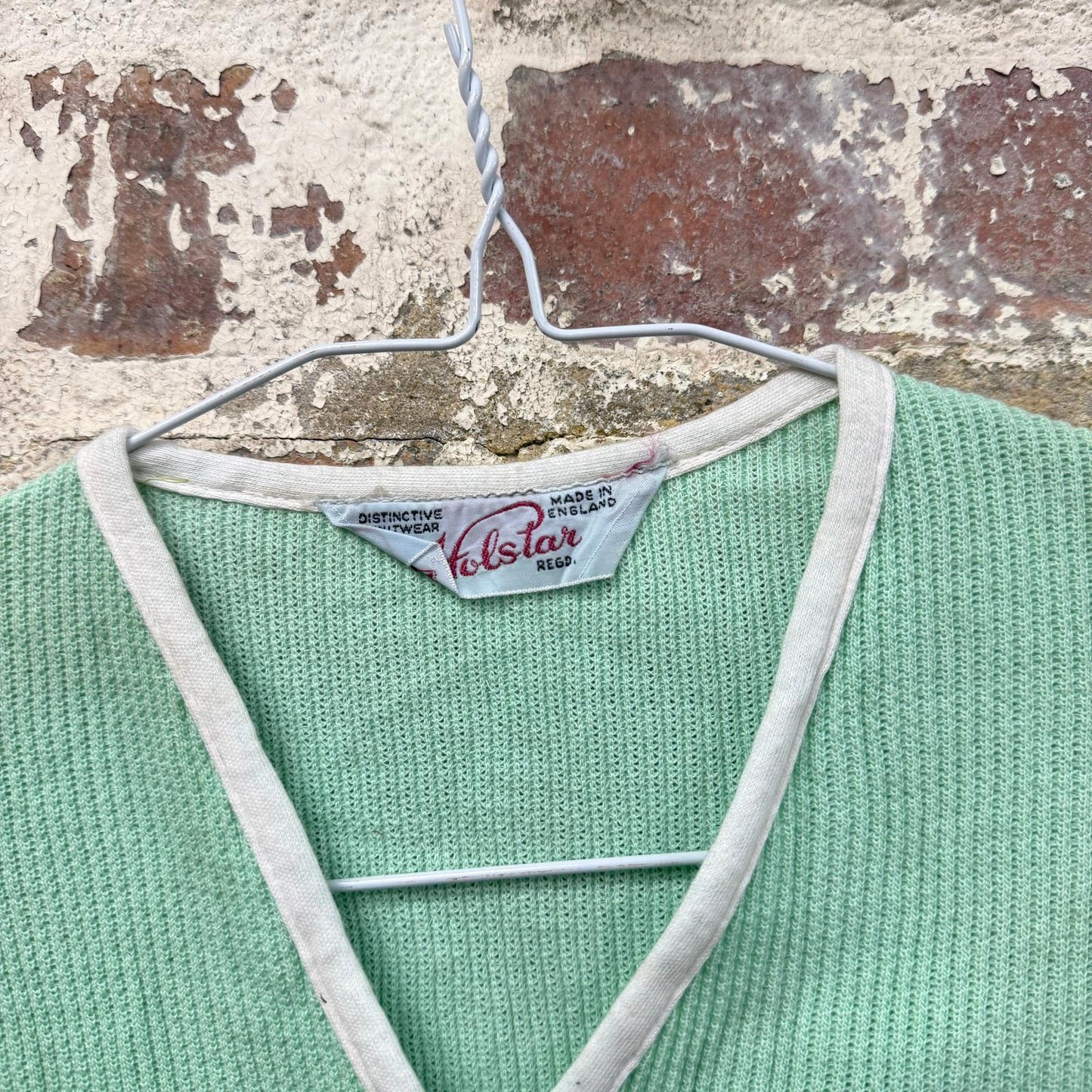 1960s Mint Green Knitted Cotton Button Top