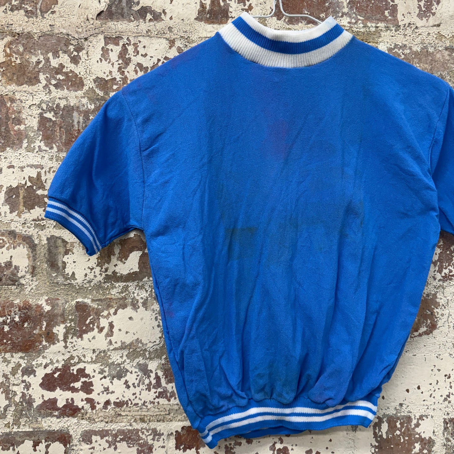1960s 1970s Blue Round Neck T-shirt Top