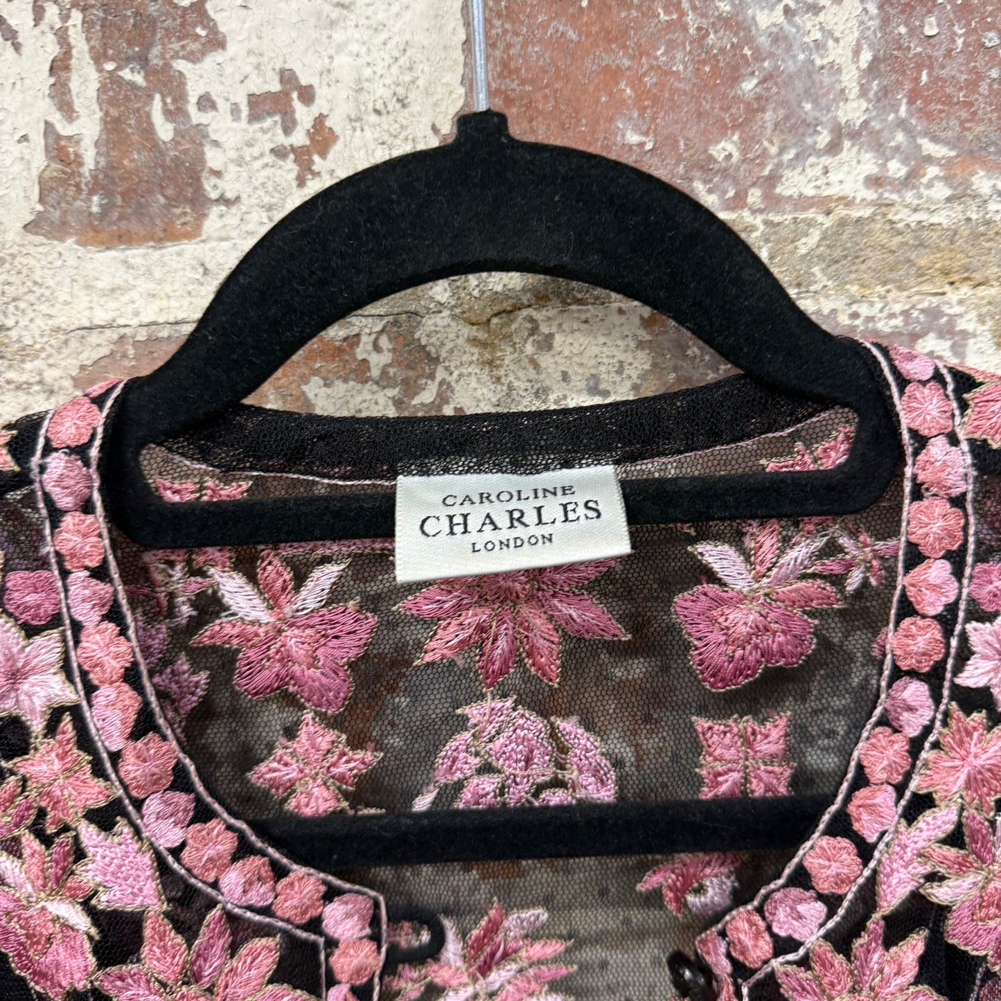 1990s Caroline Charles Floral Lace Two Piece Jacket and Blouse