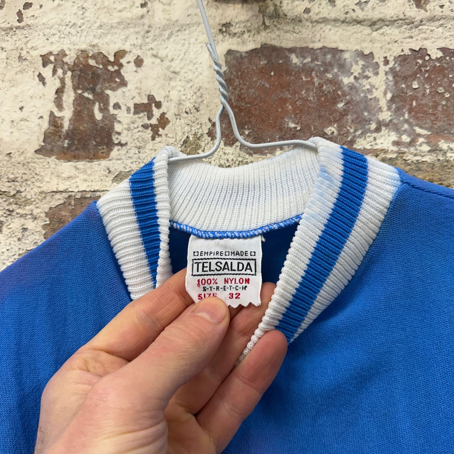 1960s 1970s Blue Round Neck T-shirt Top