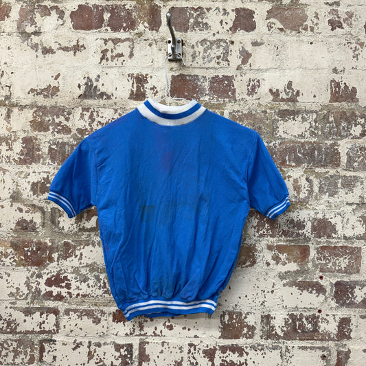 1960s 1970s Blue Round Neck T-shirt Top