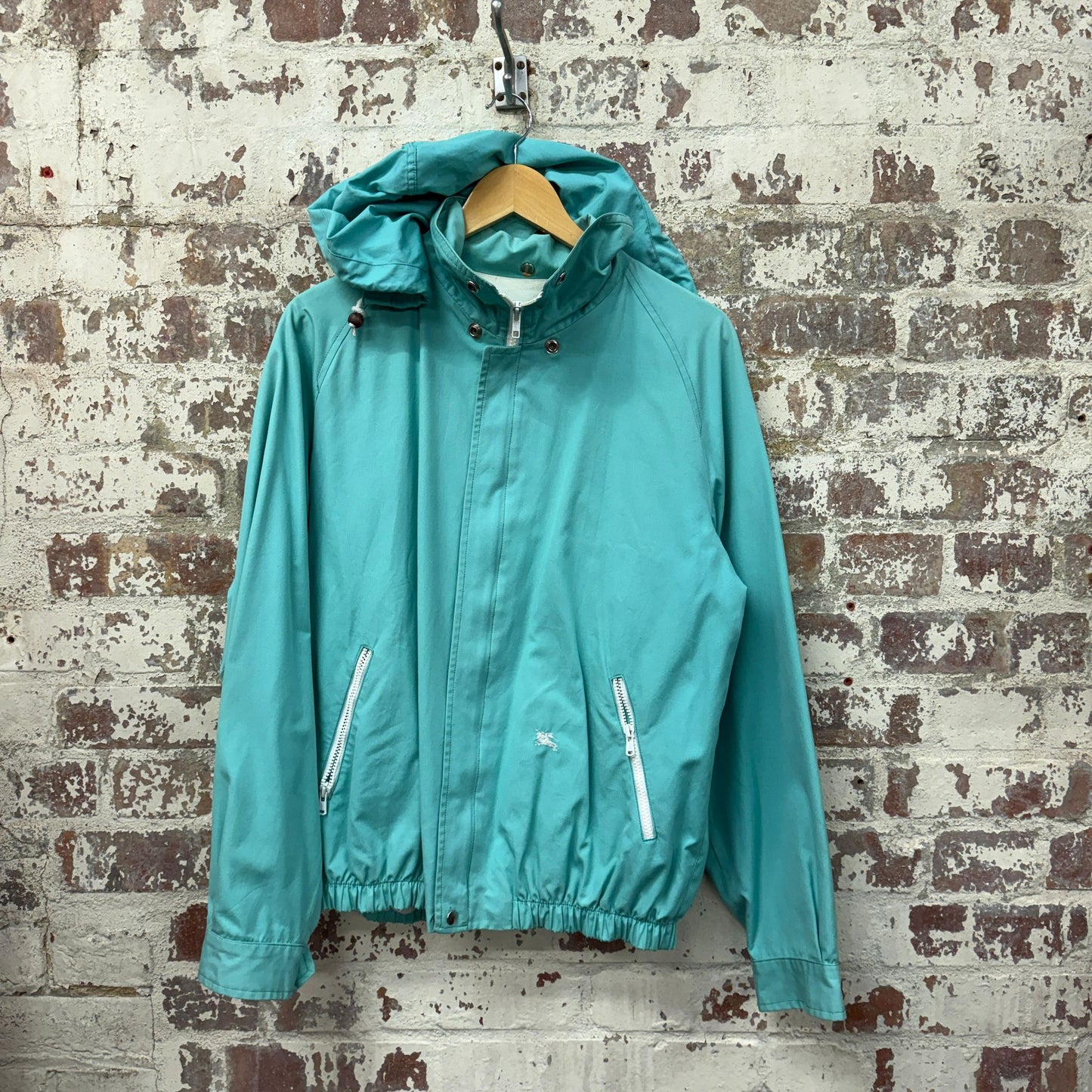 1980s Burberry Turquoise Hooded Harrington Jacket