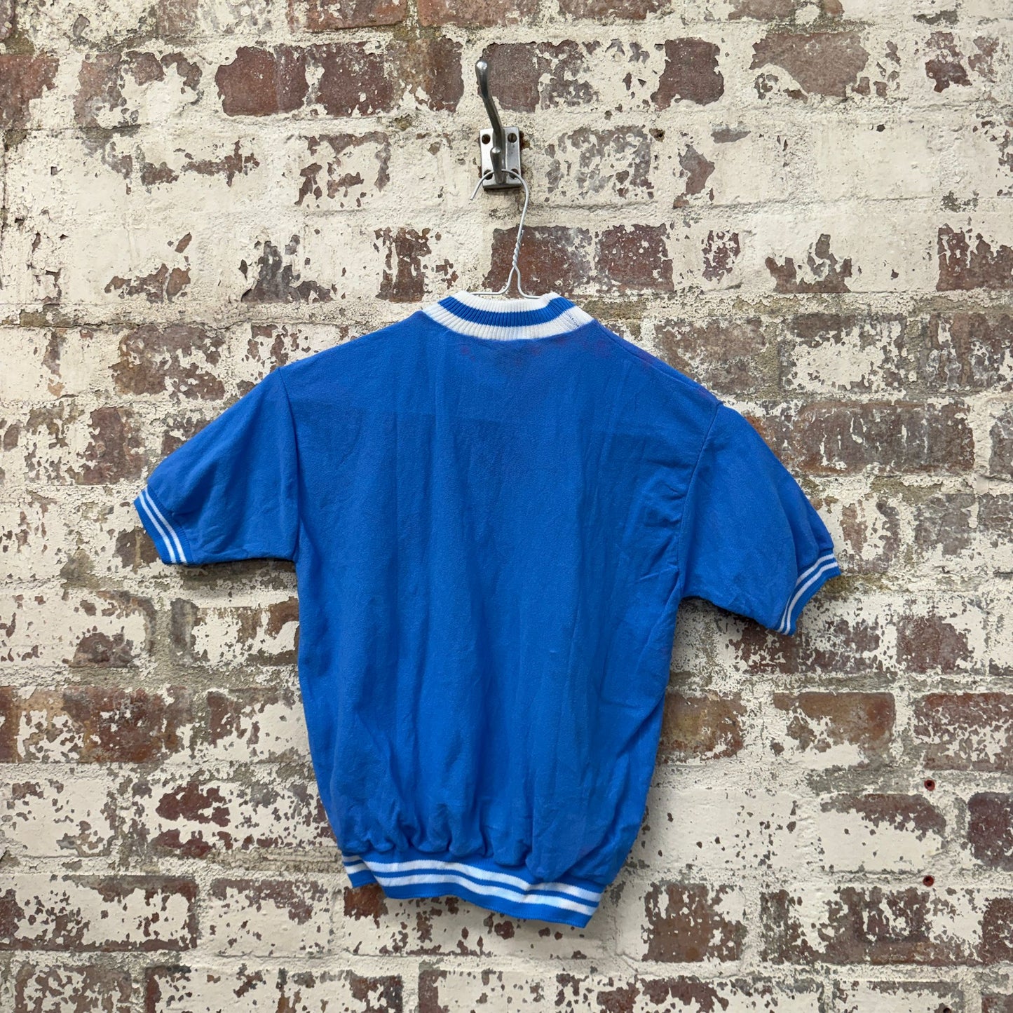 1960s 1970s Blue Round Neck T-shirt Top