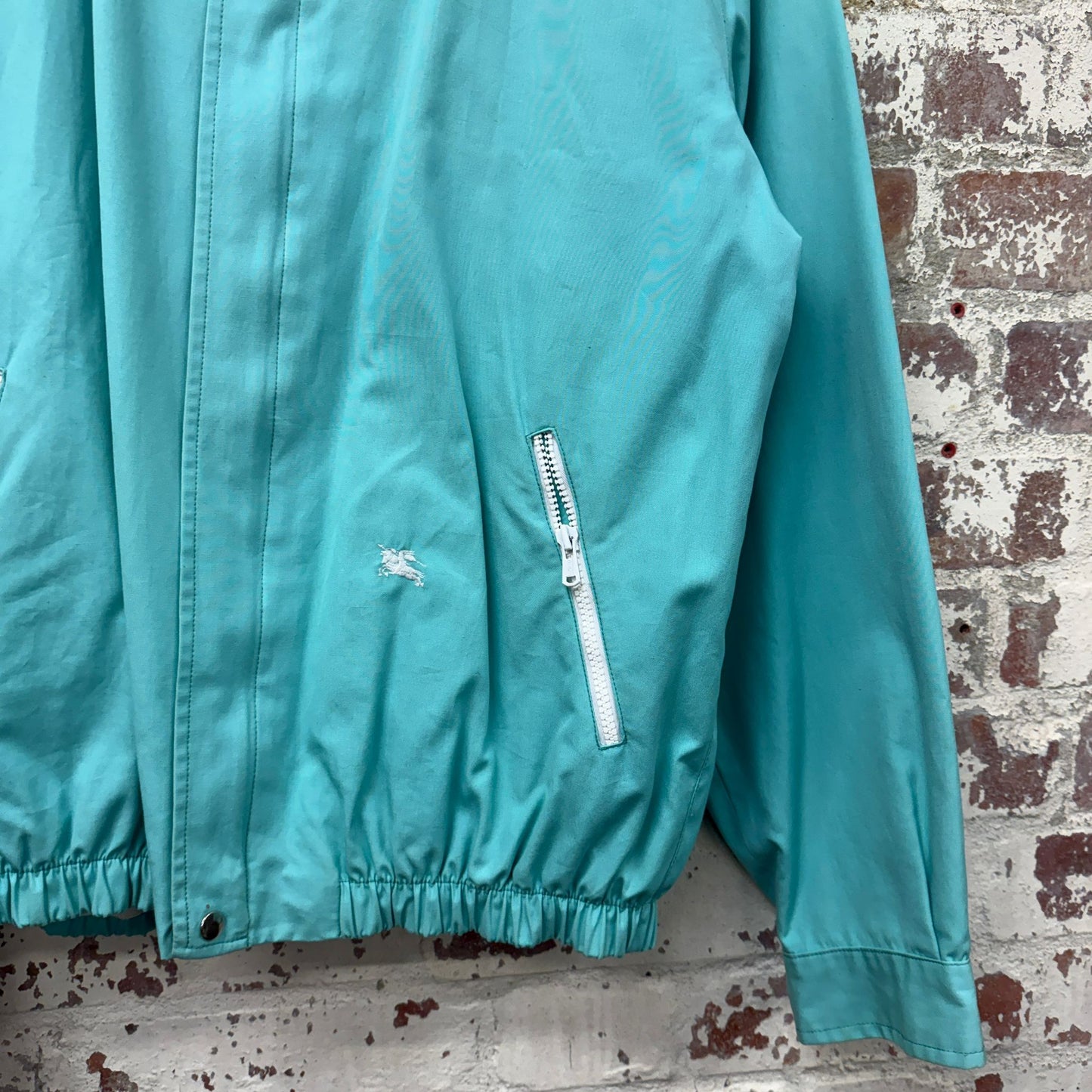 1980s Burberry Turquoise Hooded Harrington Jacket