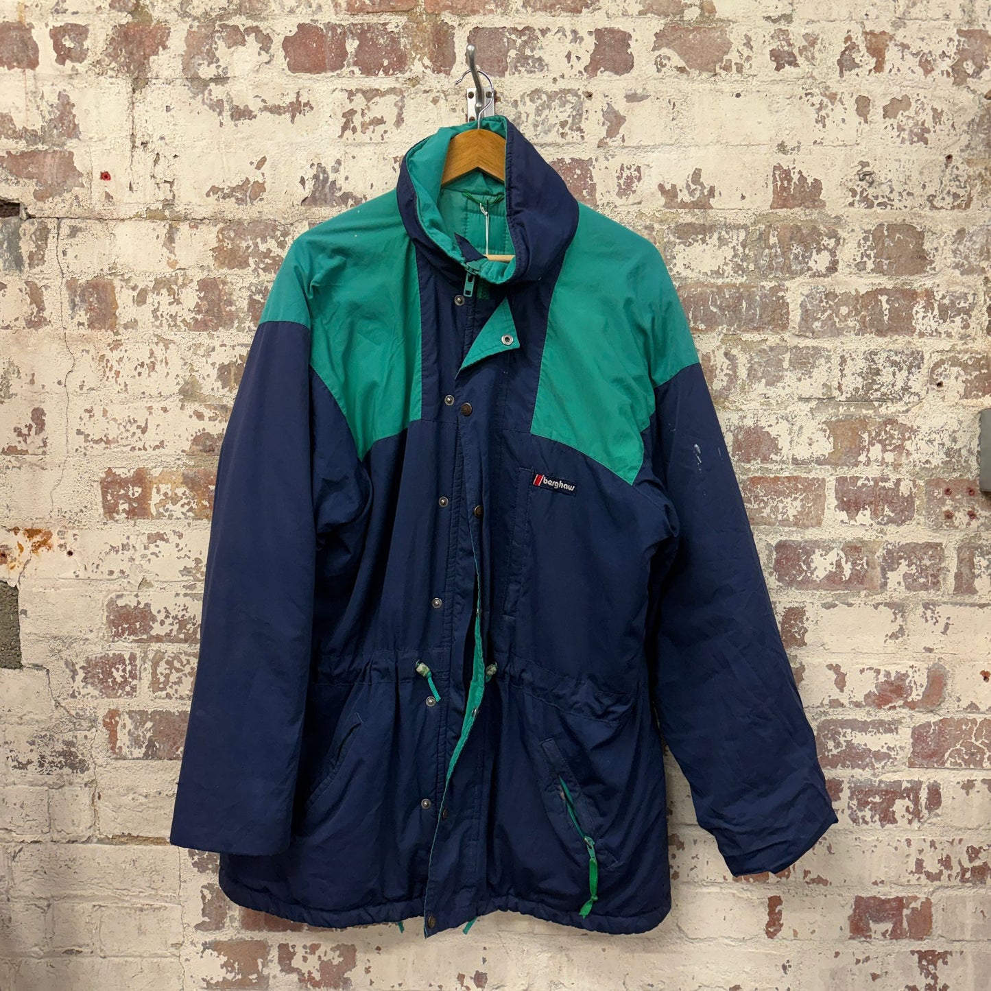 1980s Navy and Green Berghaus Padded Jacket Coat