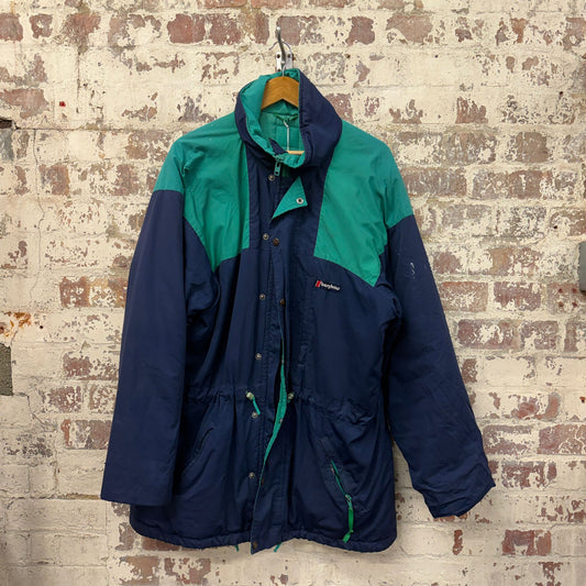 1980s Navy and Green Berghaus Padded Jacket Coat