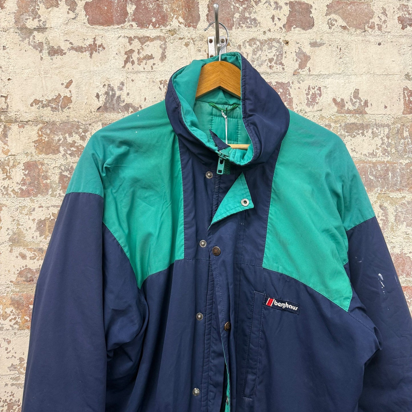 1980s Navy and Green Berghaus Padded Jacket Coat