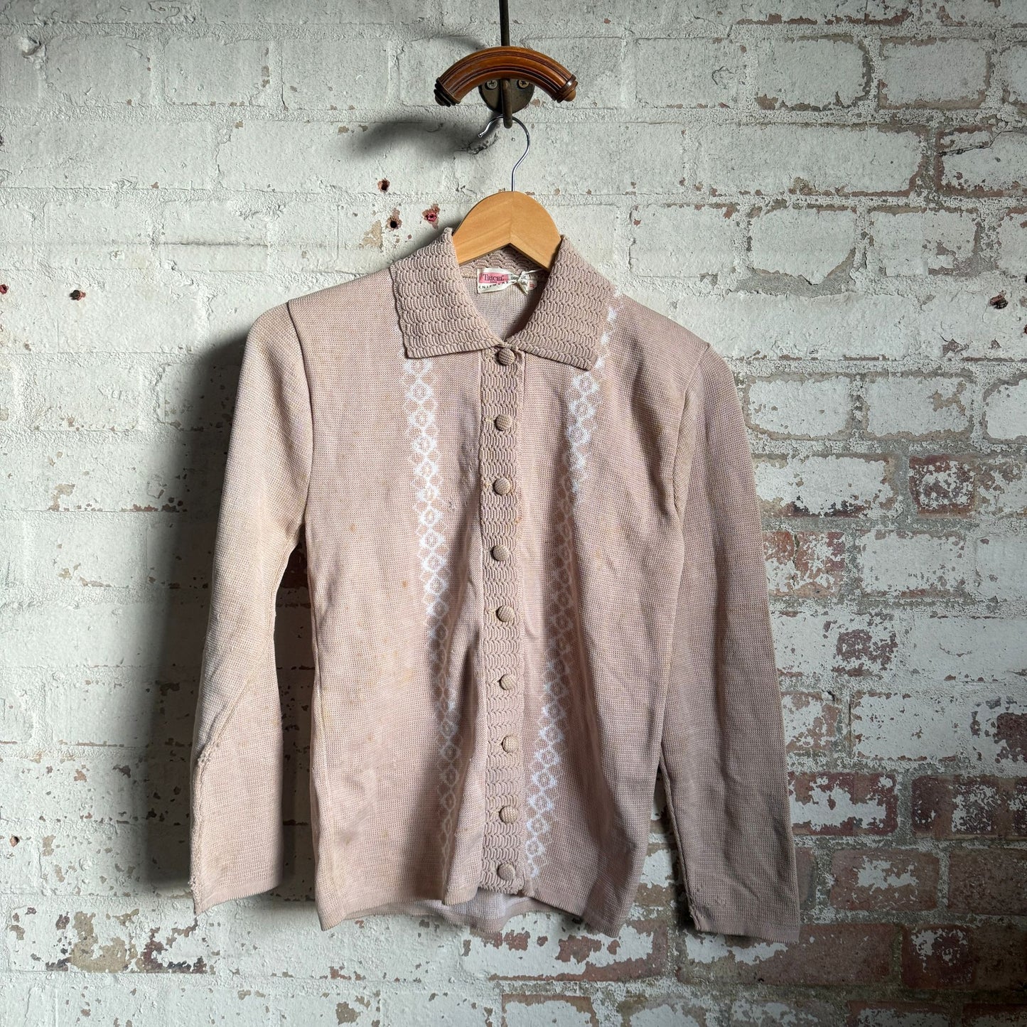 1960s Beige Knitted Button Cardigan Jumper