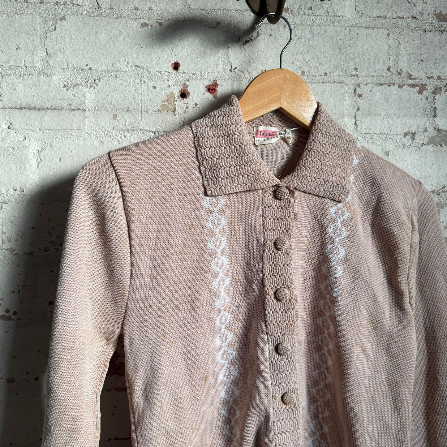 1960s Beige Knitted Button Cardigan Jumper