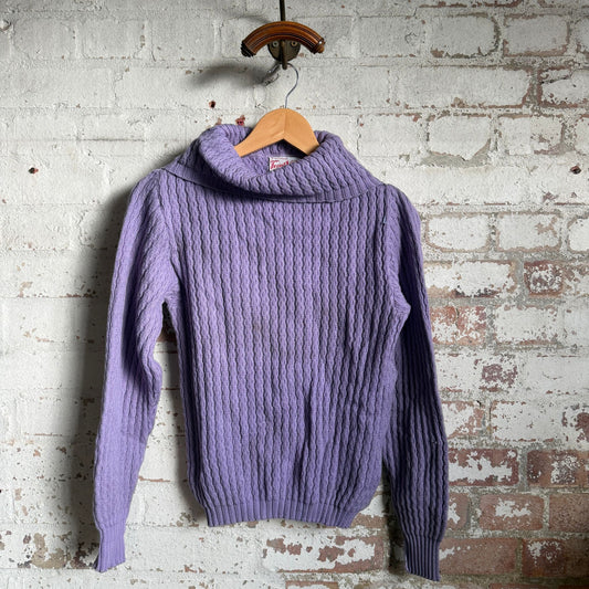 1950s Purple Wool Knitted Turtle Neck Jumper