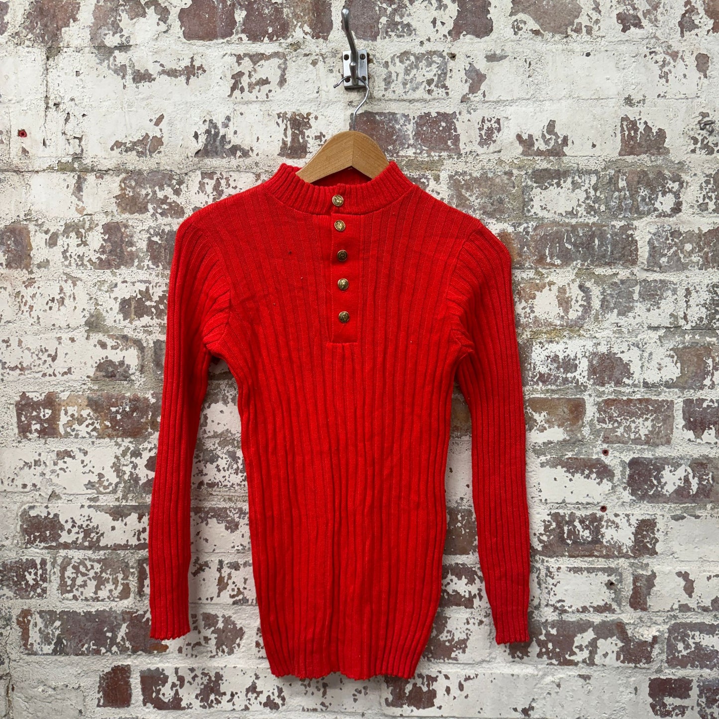 1970s Red Buttoned Knitted Jumper